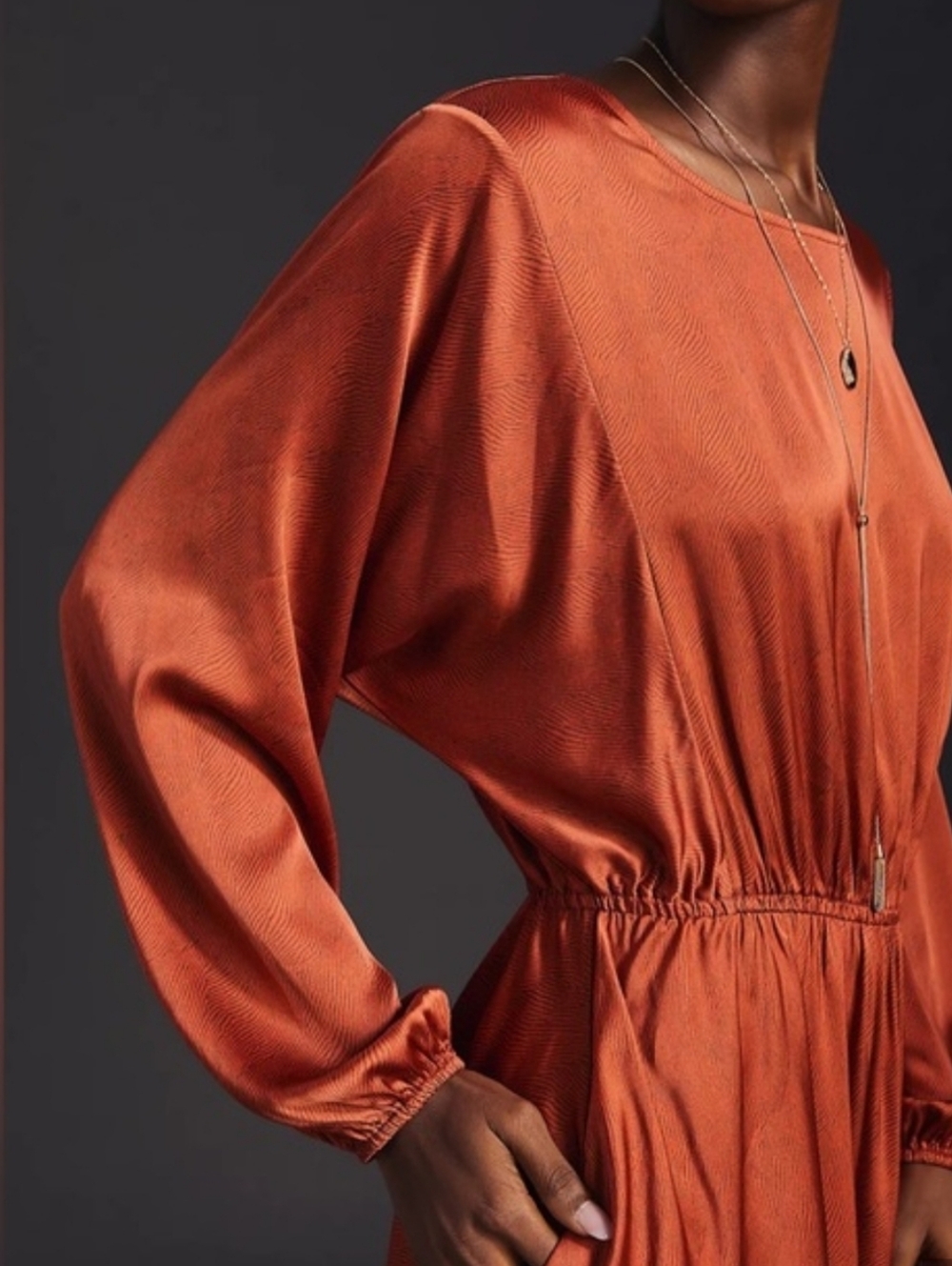 Anthropologie Caballero Long-Sleeve Dress in Rust Orange